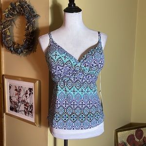 LEILANI Size 10 Push-Up Pad Swim Tank Geometric Graphic  Underwire Bra $62 NEW